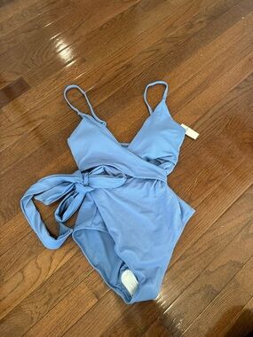 aerie Light Blue One-Piece Swimsuit with Side Tie